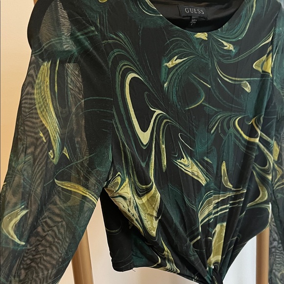 Guess Green and Gold Swirl Knot-Front Mini Dress - Picture 3 of 5